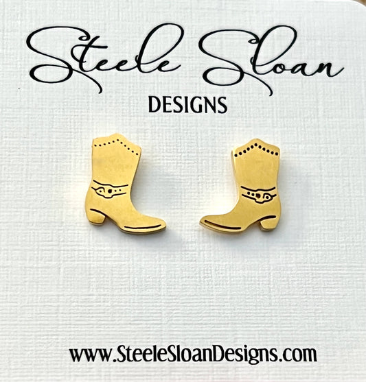 Cowboy Cowgirl Boot Earrings  Gold Stud Cowboy Boot Earrings