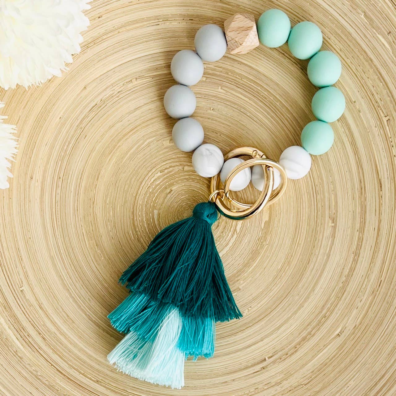 Bangle Keychain | Silicone Wristlet Key Ring | Ombre Tassel