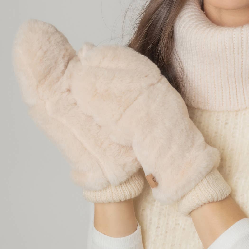 Solid Faux Fur Mittens
