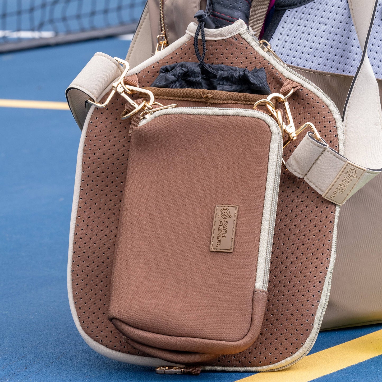 Clip-on Storage Pouch for pickleball paddle or strap- Brown