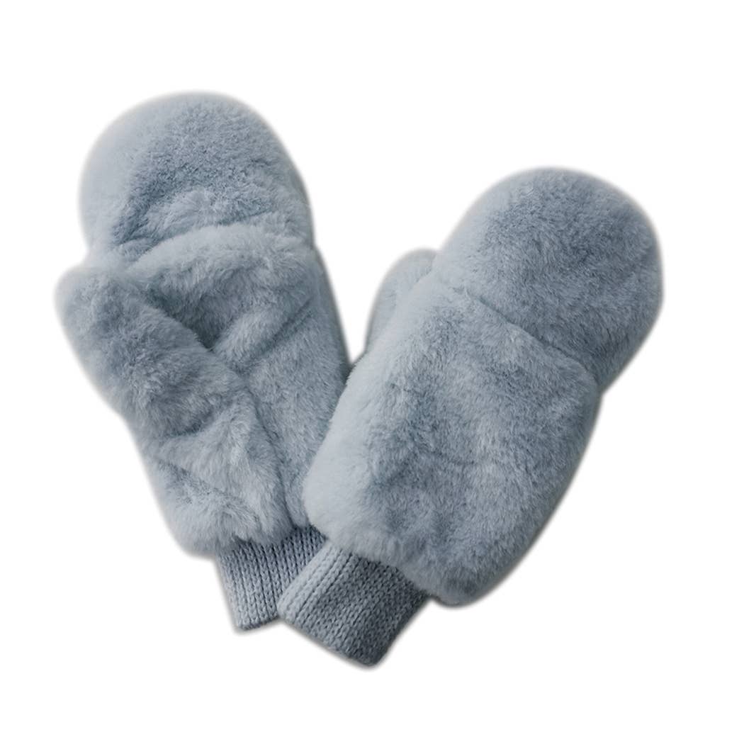 Solid Faux Fur Mittens