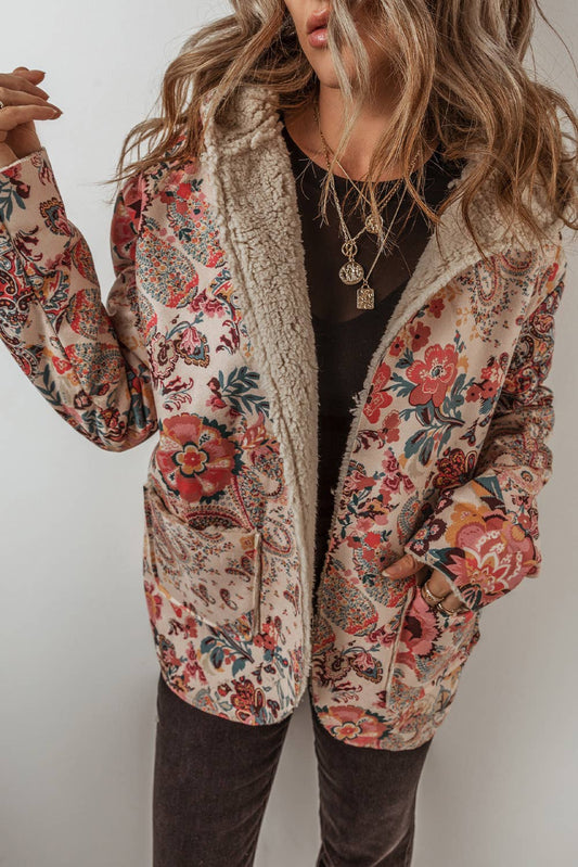 LDC Vintage Paisley Floral Sherpa Lined Hooded Jacket