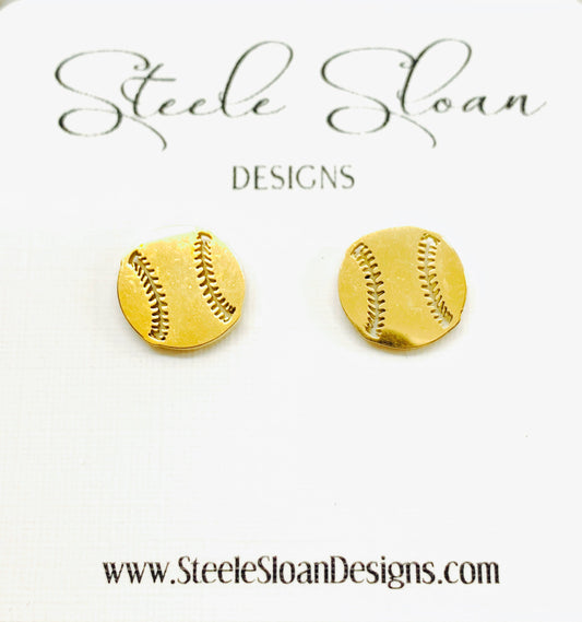 Baseball Gold Stud Earrings, Cute Earrings, Baseball Gift