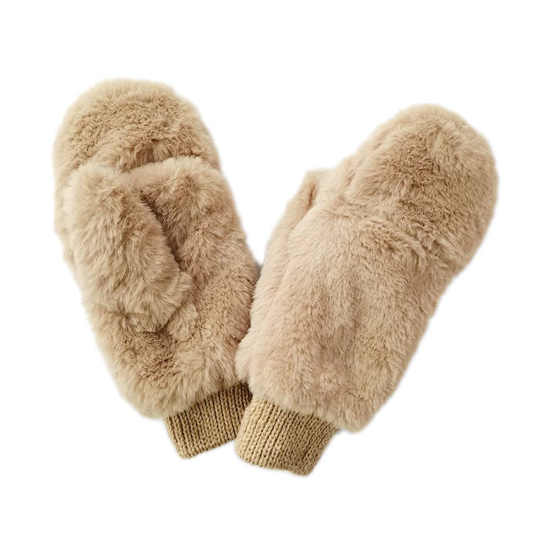 Solid Faux Fur Mittens