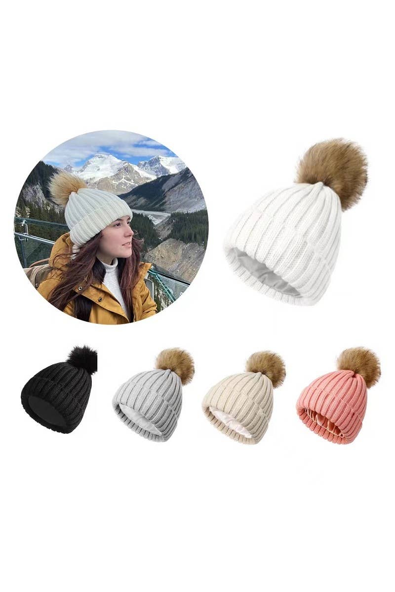 Ribbed Knitted Pom Pom Beanie