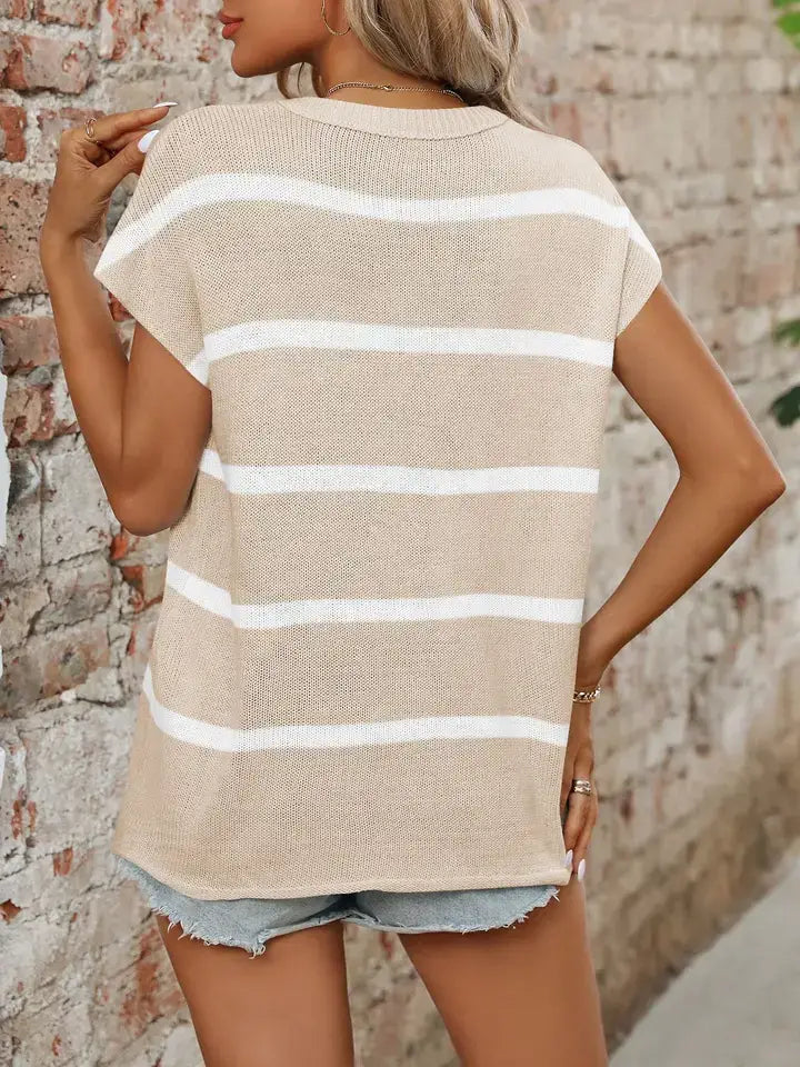 Striped Crewneck Sweater Thick Knit Casual Blouse