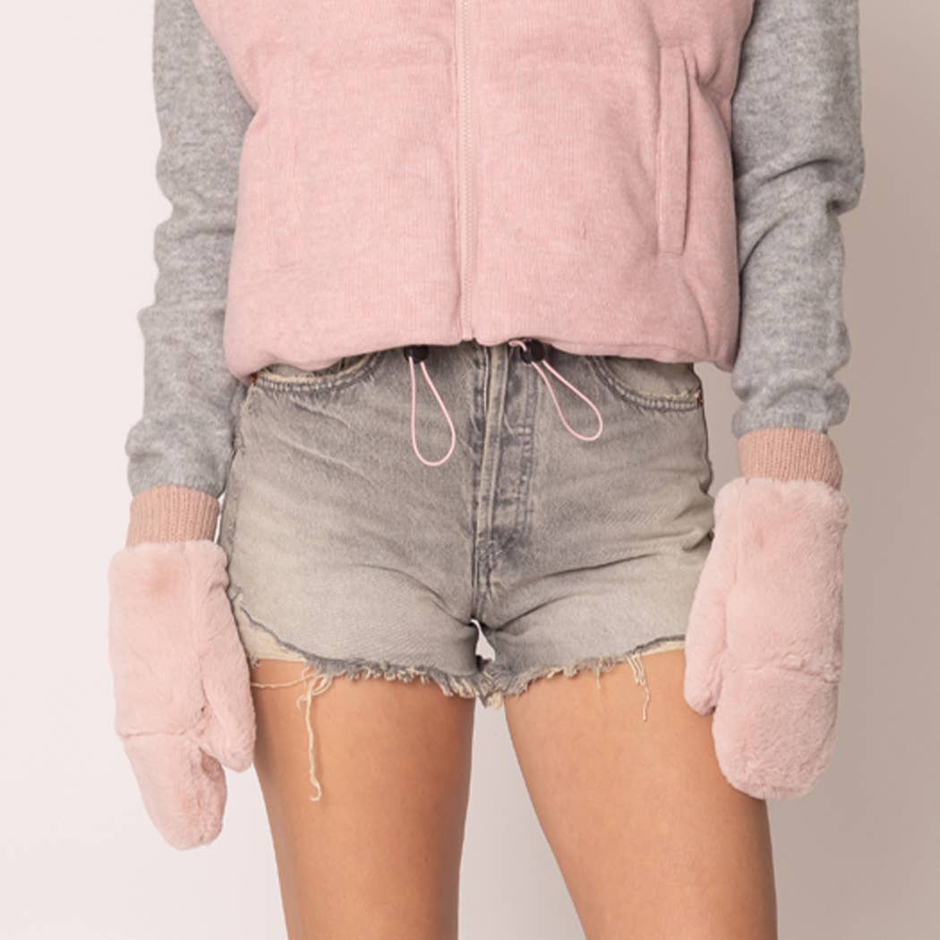 Solid Faux Fur Mittens