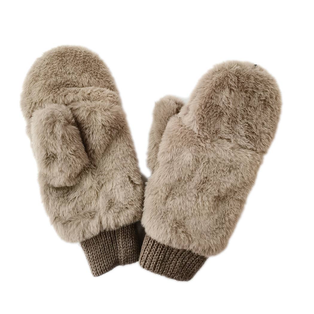 Solid Faux Fur Mittens