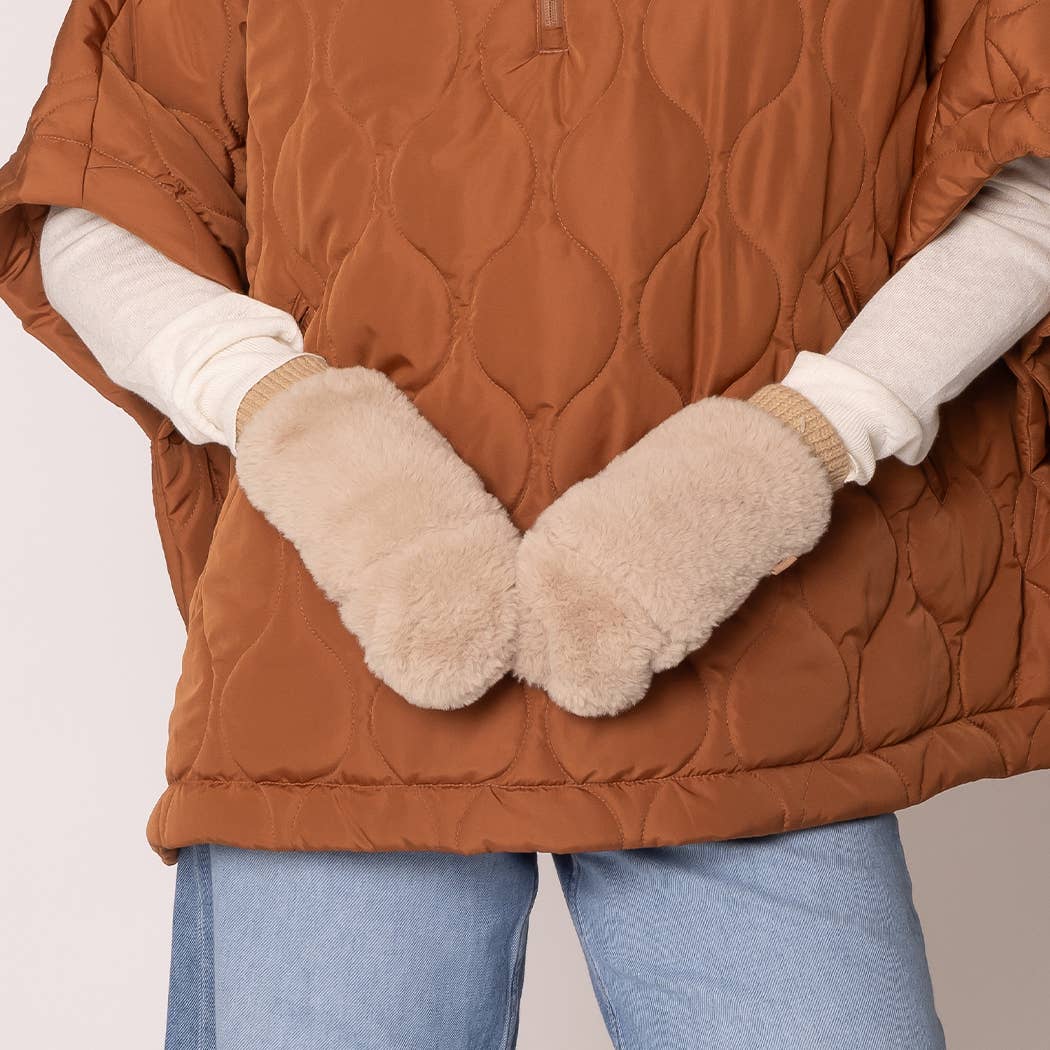 Solid Faux Fur Mittens
