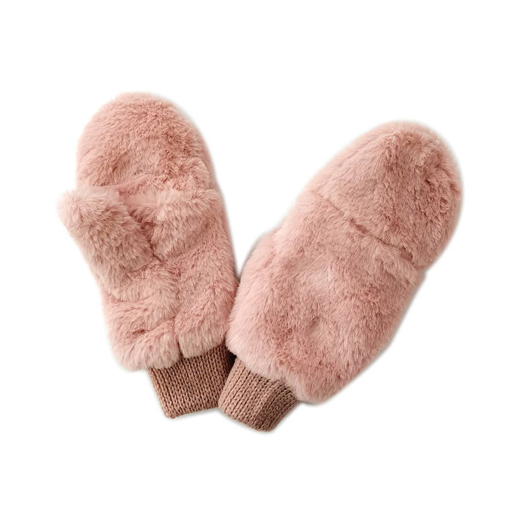 Solid Faux Fur Mittens