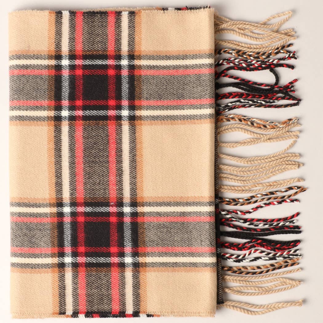 Cashmere Feel Plaid Pattern Scarf - Multiple-Pattern Print