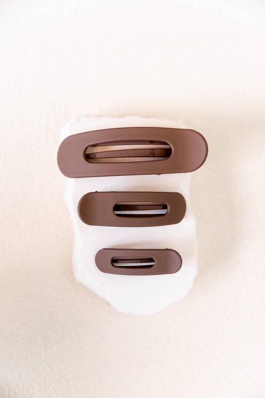 Mixed Size Flat Lay Clip Set of 3 - Brown