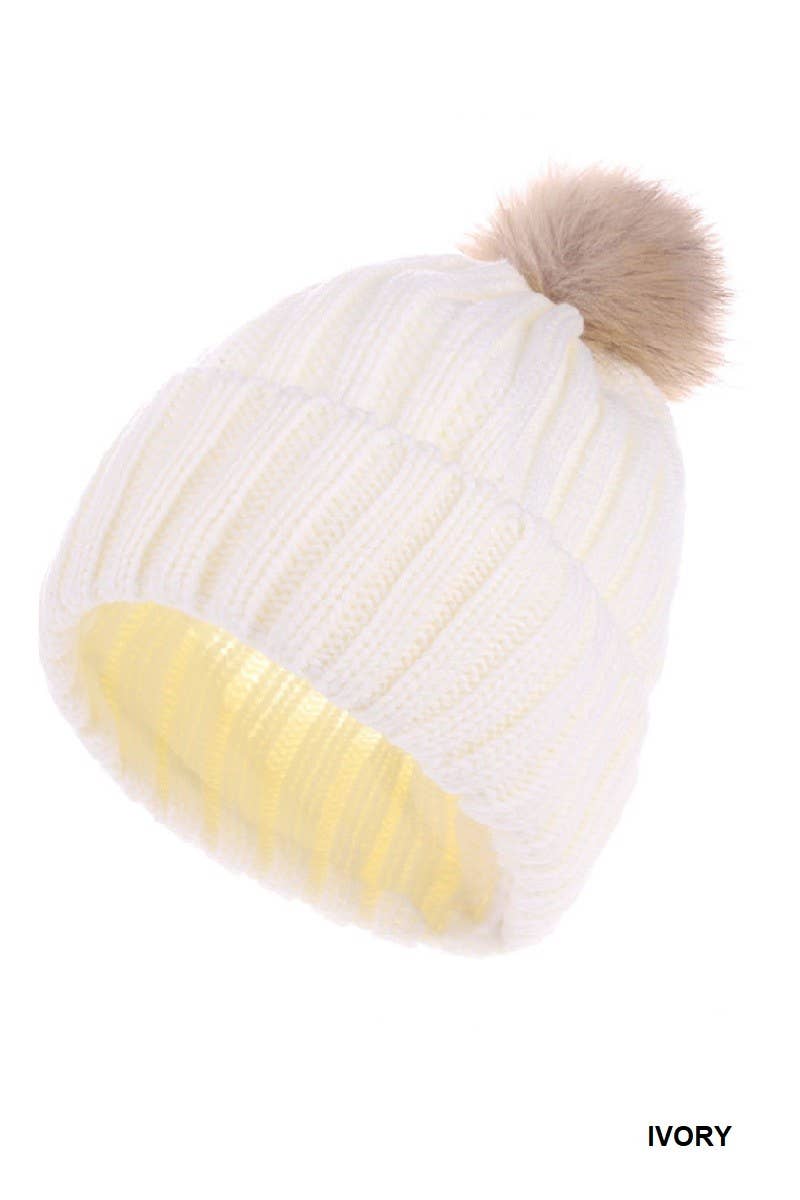 Ribbed Knitted Pom Pom Beanie