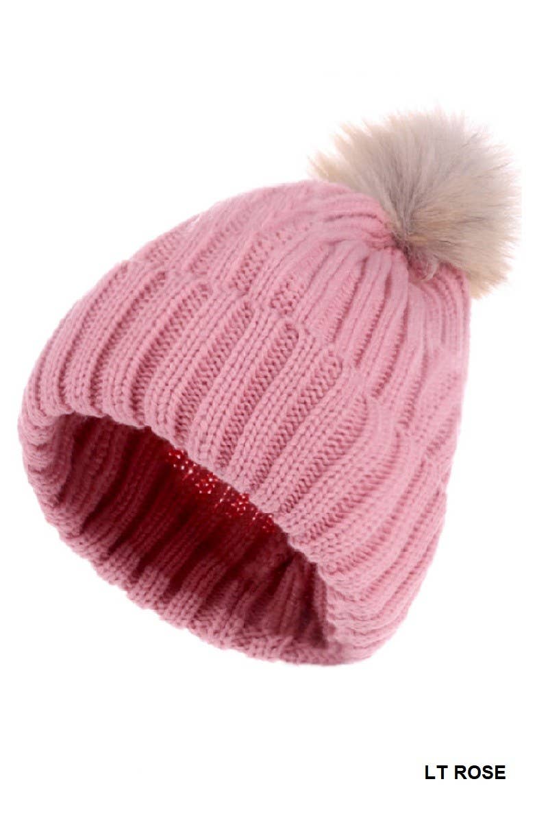 Ribbed Knitted Pom Pom Beanie