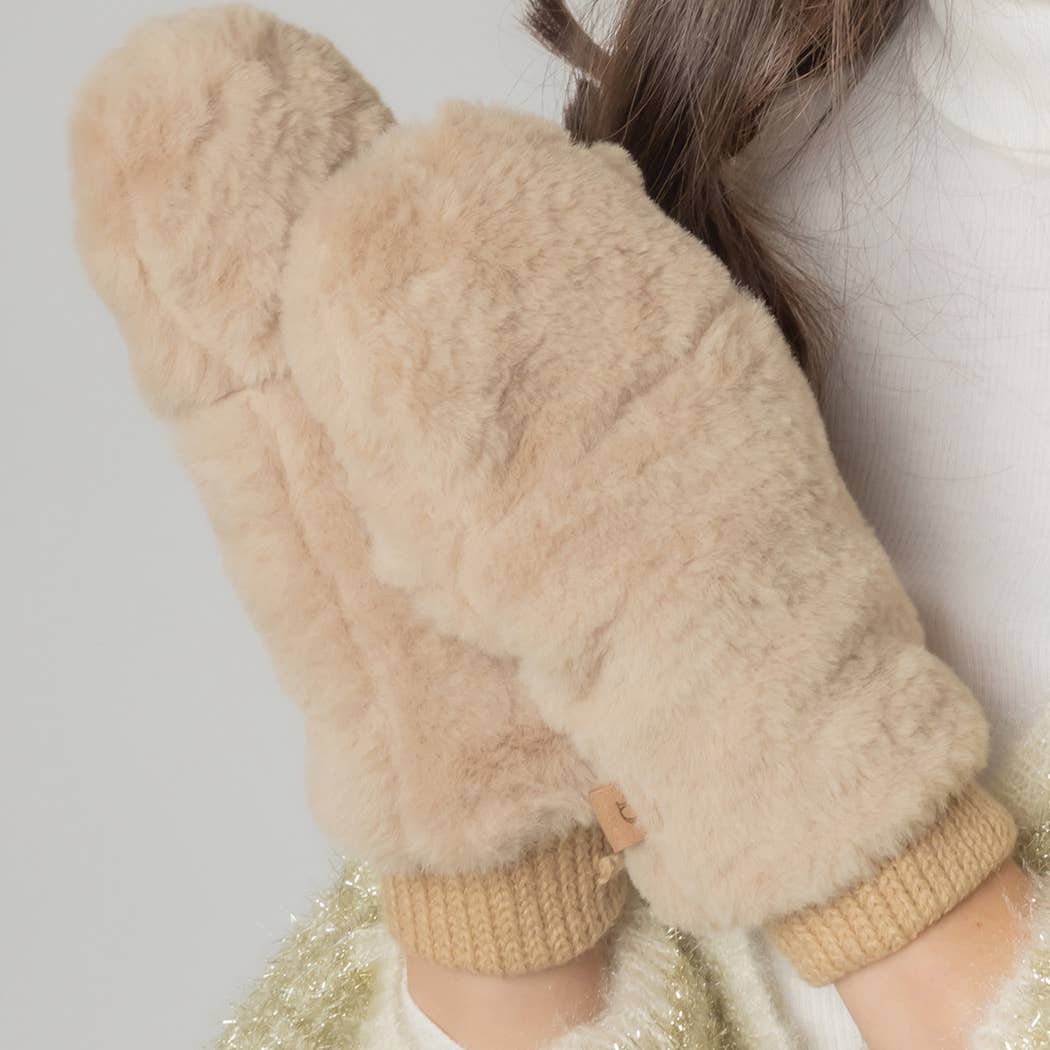 Solid Faux Fur Mittens