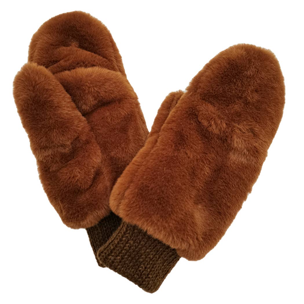 Solid Faux Fur Mittens